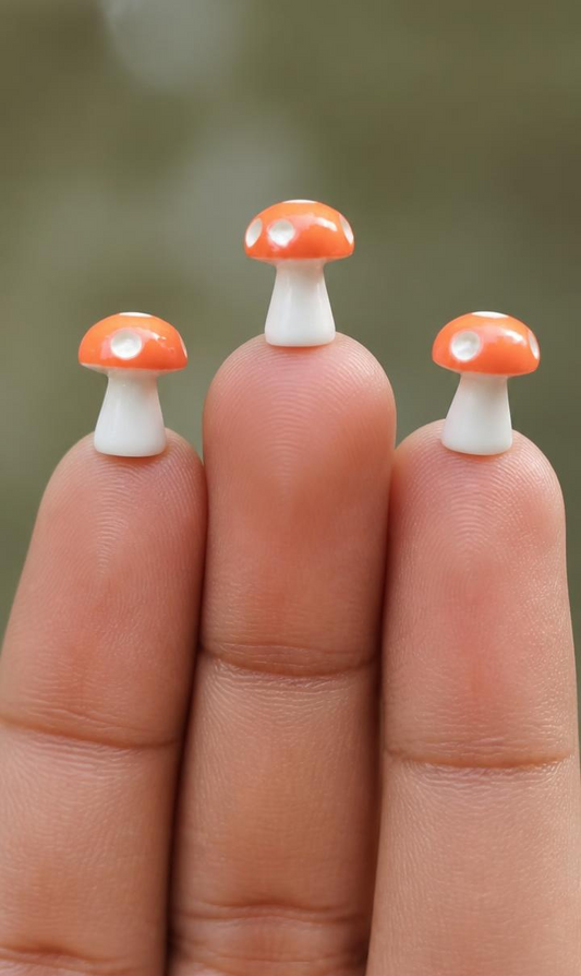 Miniature Orange mushroom figurines Set of 3 - Sajja Garden Nursery