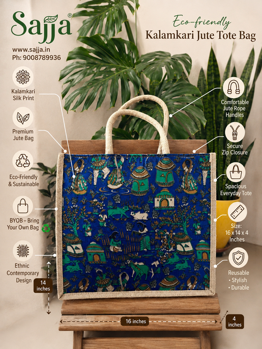Stylish Tribal Silk Jute Gifting Bags | Eco friendly Handcrafted Tote Shopping Bag