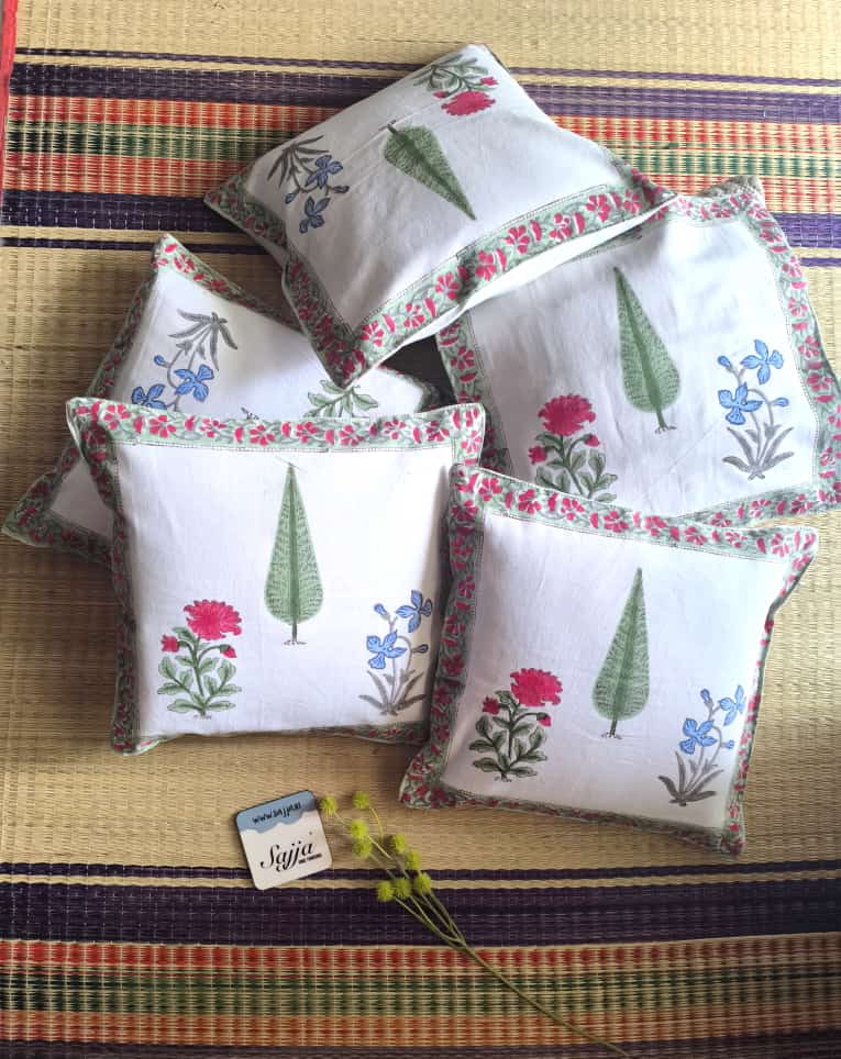 Green Kinar Multiblock block Printed Premium Cushion Cover
