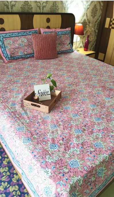 Buy Mughal Jaal South Cotton Handblock Floral Double Bedsheet King 9 feet x 9 feet