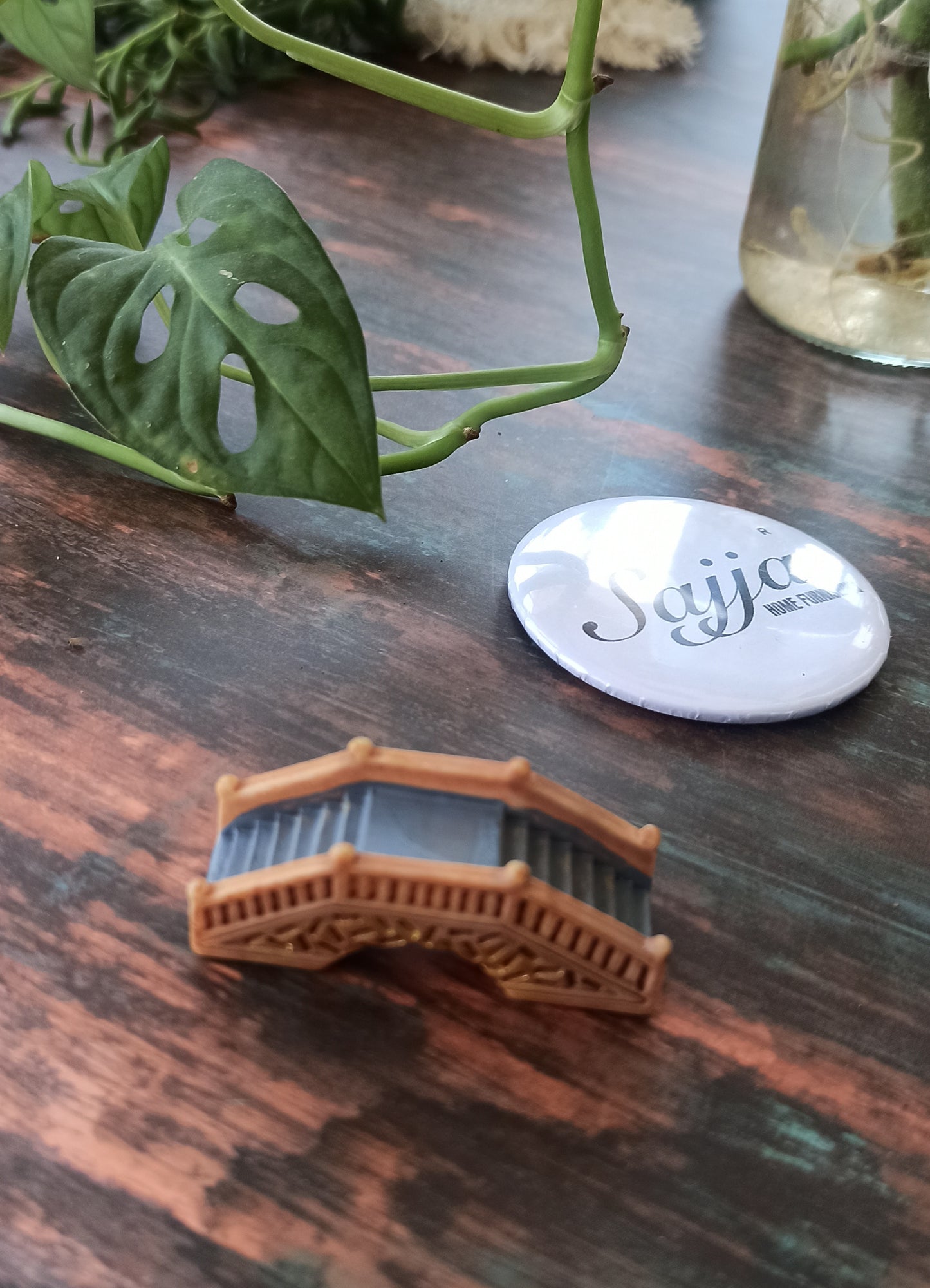 Blue Grey French Carved Resin Toy Bridge 1 piece - Sajja Garden Nursery