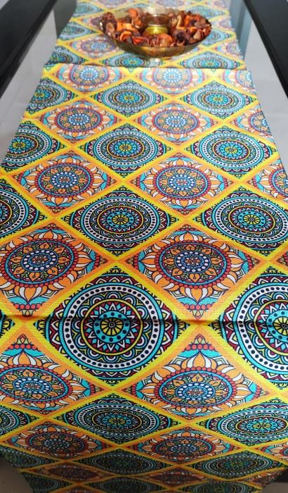 Multicoloured Contemporary Mandala Silk Table Runner (L-48in, W-12in)
