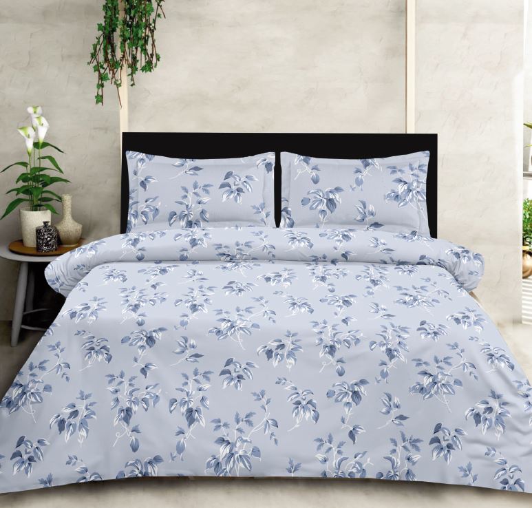 Premium Luxury Collection Cotton Blue Floral Double Bedsheet Super King 9f x 9f