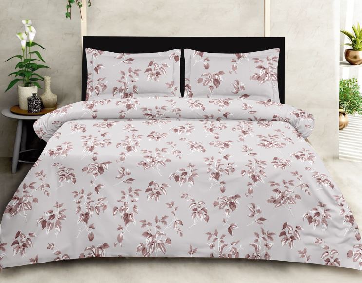 Premium Luxury Collection Cotton Light Brown Floral Double Bedsheet Super King 9f x 9f