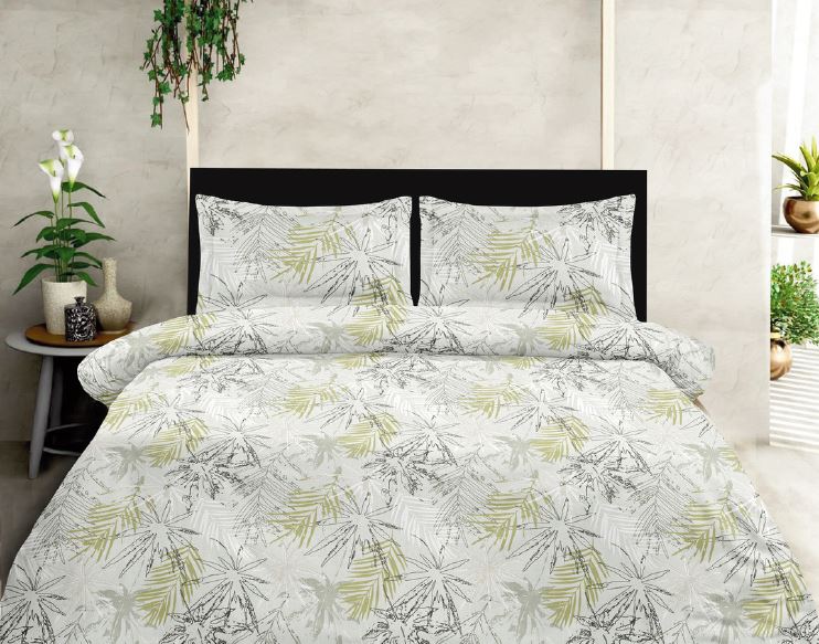Luxury Collection Grey Sage Green Leaves King Bedsheet Sage 108 inches x 108 inches