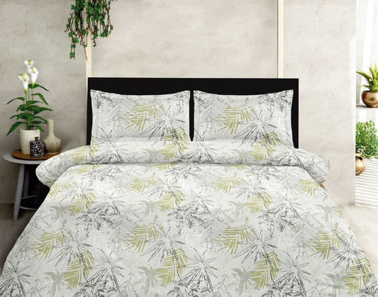 Luxury Collection Grey Sage Green Leaves King Bedsheet Sage 108 inches x 108 inches