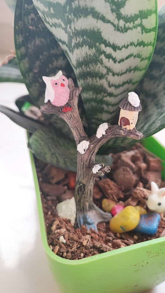 Pink Owl with a tree and tag Set of 1 - Sajja Garden Nursery