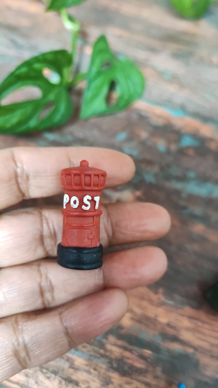 Miniature Polyresin Dark Red Post Box Set of 1 - Sajja Garden Nursery