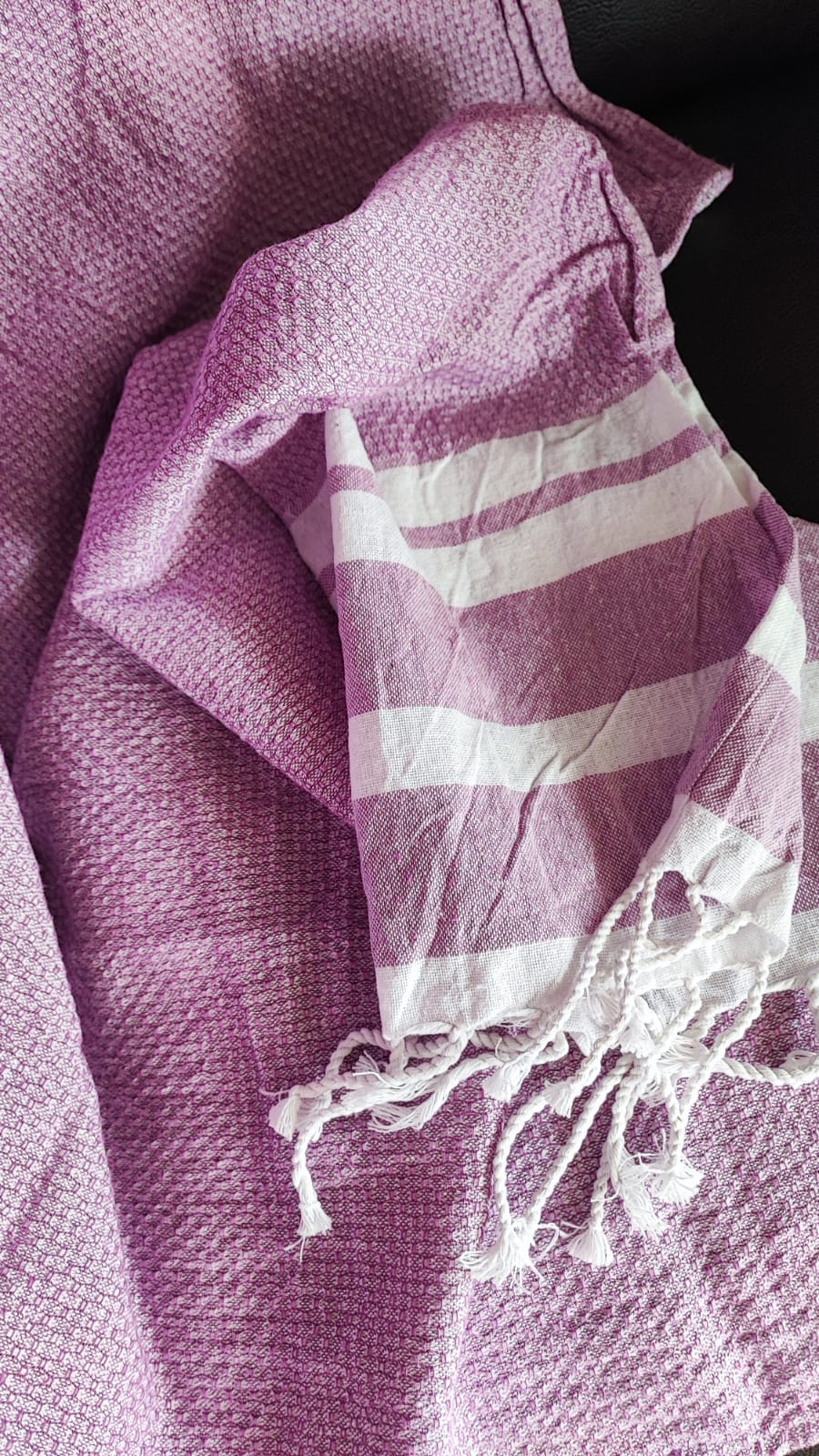 Absorbent Weaved Tasseled Turkish Organic Cotton Bath Towel Light Purplish Lavender