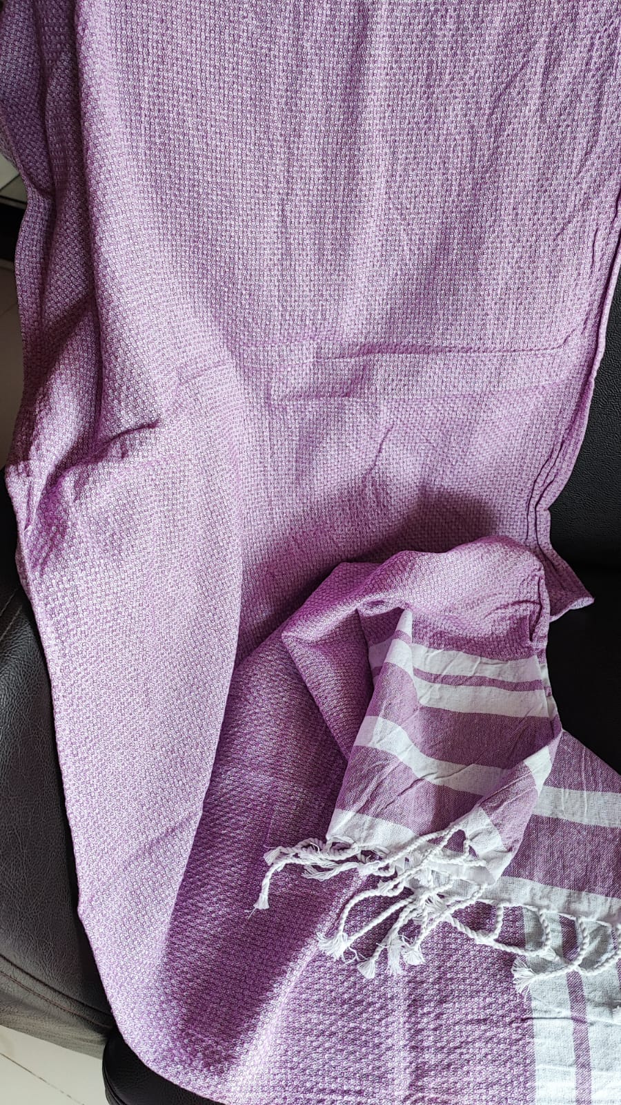 Absorbent Weaved Tasseled Turkish Organic Cotton Bath Towel Light Purplish Lavender