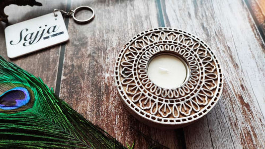 Round Handcrafted Mango Wood Tealight Candle Holder | Handcrafted Diya | 1 piece | Indian Festival Diya