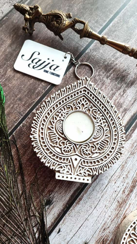 Wooden Rangoli and Leaf Decorative Tea Light Holder for Living Room, Office Décor, Home decor 1 piece