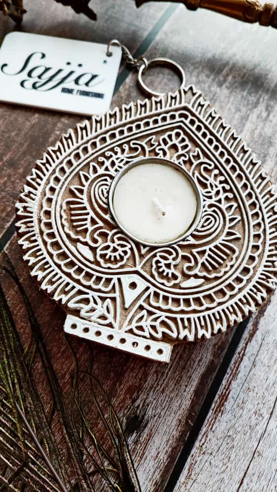 Wooden Rangoli and Leaf Decorative Tea Light Holder for Living Room, Office Décor, Home decor 1 piece