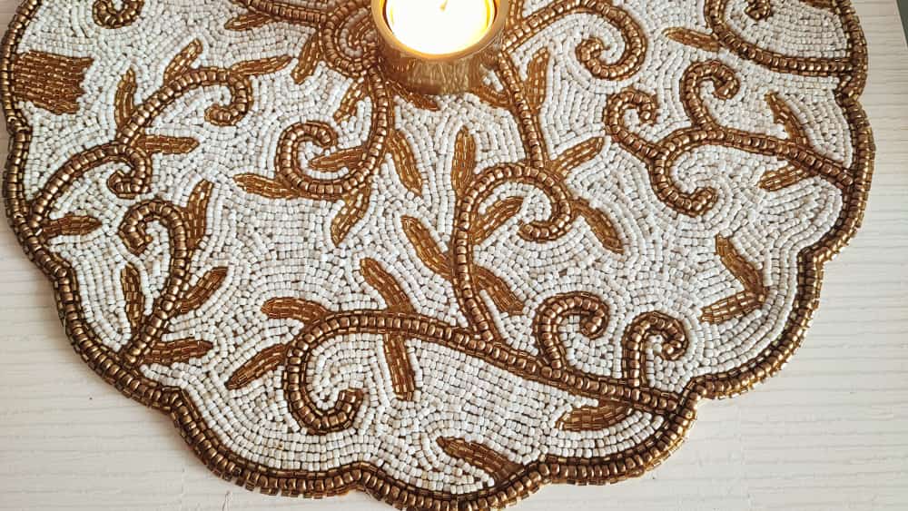 Vintage White Golden Beaded Placemat