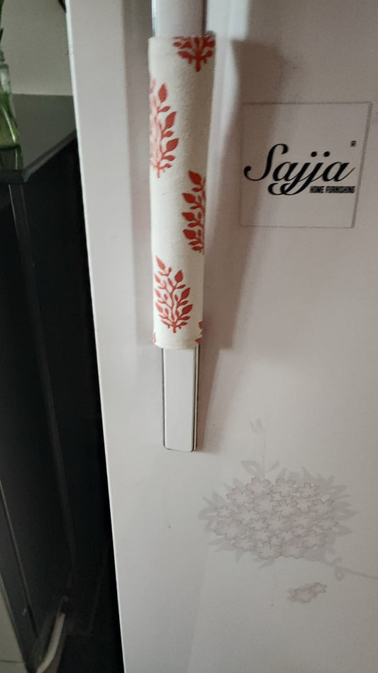 Hand Block Cotton Orange Floral Fridge Handle Covers (Pair)