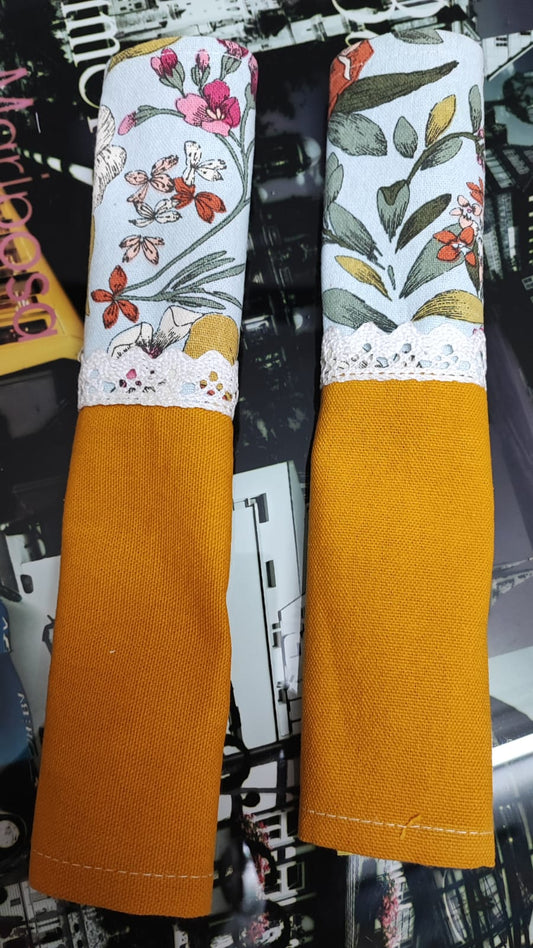 Designer Floral Cotton Fridge Handle Covers (Pair) Mustard Blue