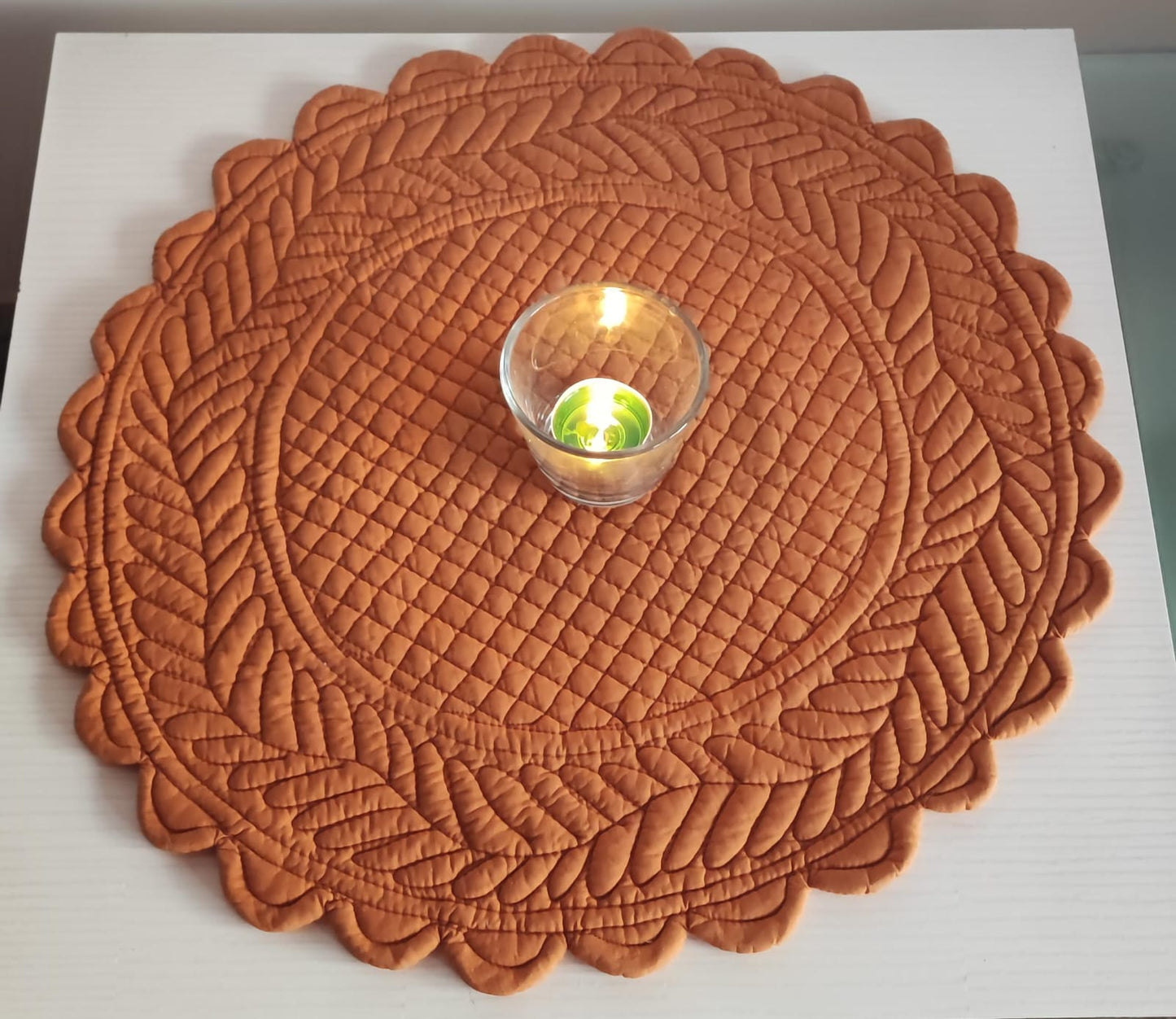 Round Orange Kesari Cotton Quilted Table Fabric Placemat mat - 1 piece
