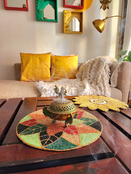 Multicolor Leaves Beads Round Table Mat Placemat