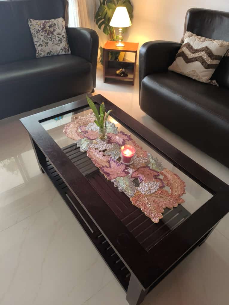"Happiness Is In Colours" Multicolor Leaves Beads Table Runner
