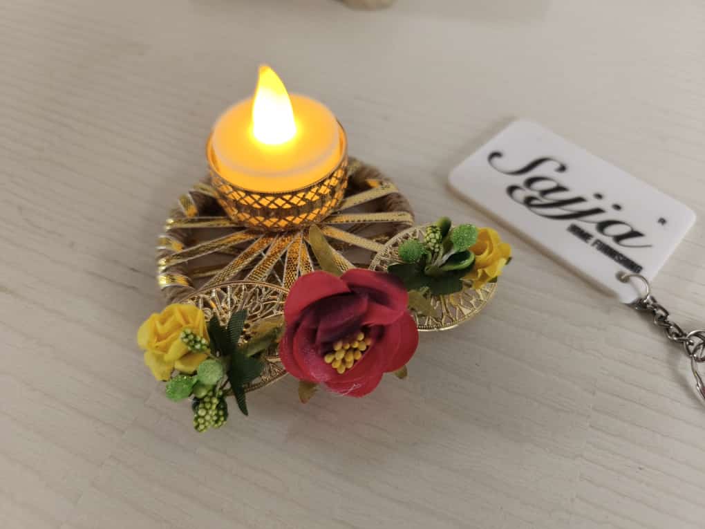 Chic Jute Metal Rose Floral Tealight Holder | Diwali Decoration Diya