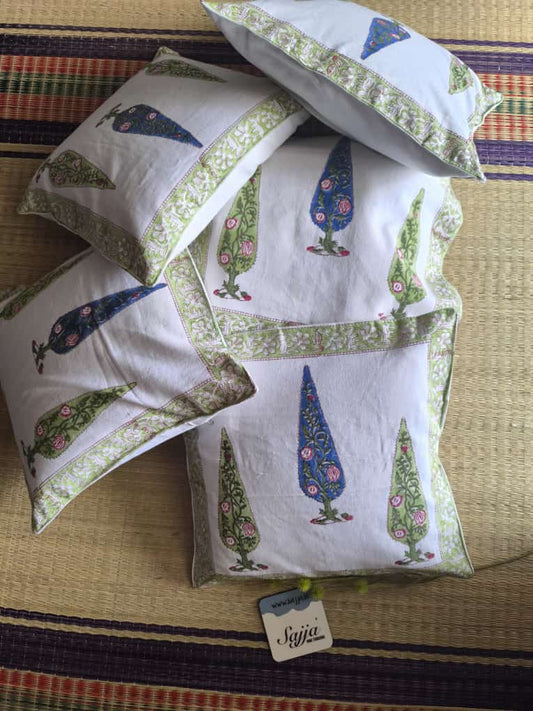 Buy Online Hand Block Mughal Butta Hand-Blocked Cushion Cover set of 5