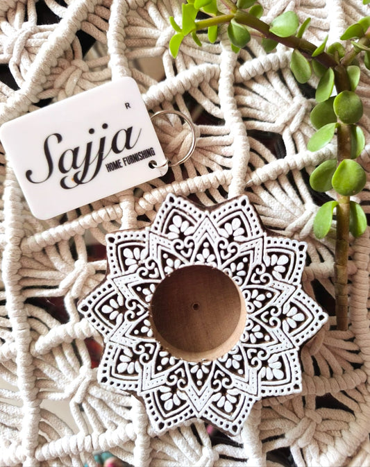 Decagram Handcrafted Mango Wood Tealight Candle Holder | Handcrafted Diya | 1 piece | Indian Festival Diya