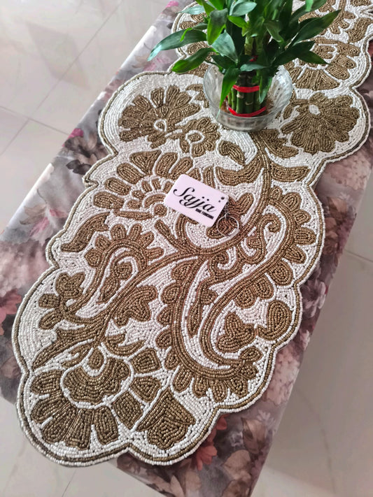 Vintage Gold Premium Handcrafted Beads Handmade Beaded Table Runner Décor