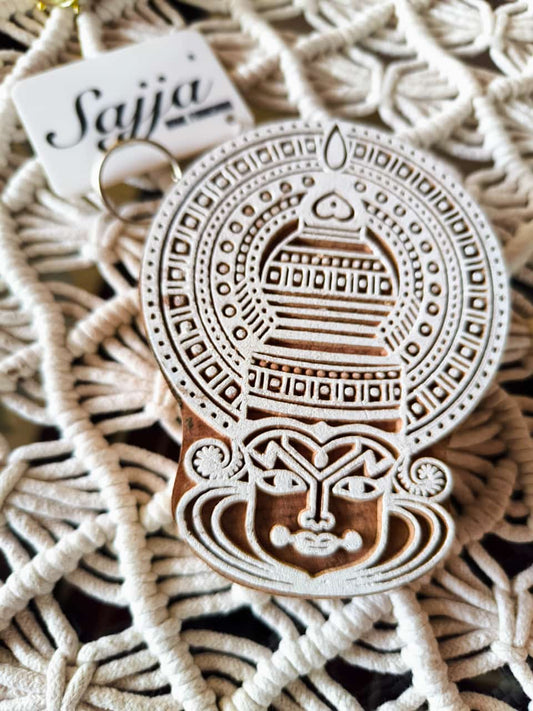 Kathakali wooden engraved Hand block décor piece Coaster | Fabric Textile Wood Pottery Clay Stamp Indian Print Block