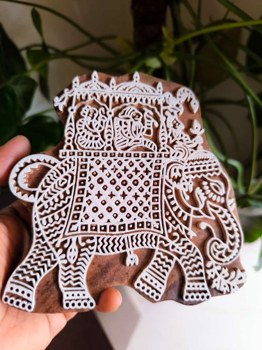 Palki Elephant wooden engraved Hand block décor piece Coaster | Fabric Textile Wood Pottery Clay Stamp Indian Print Block