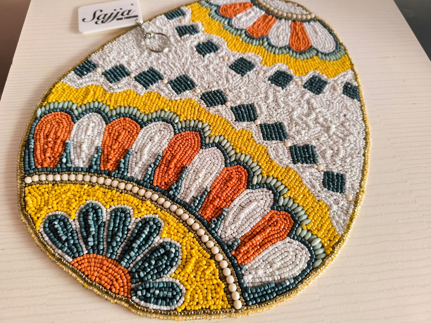 Designer Regal Handcrafted Oval Beaded Glass Placemat Table Mat