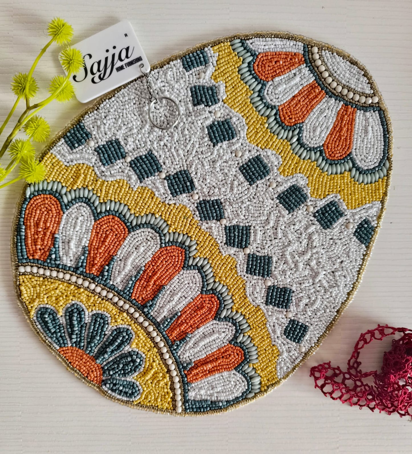 Designer Regal Handcrafted Oval Beaded Glass Placemat Table Mat