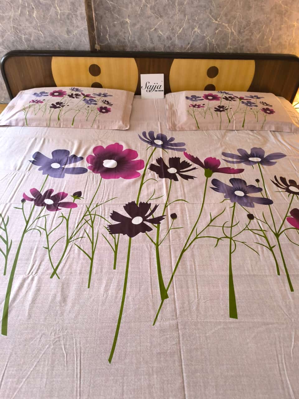 Deluxe Premium Cotton Cream Floral Double Bedsheet Super King 9f x 9f