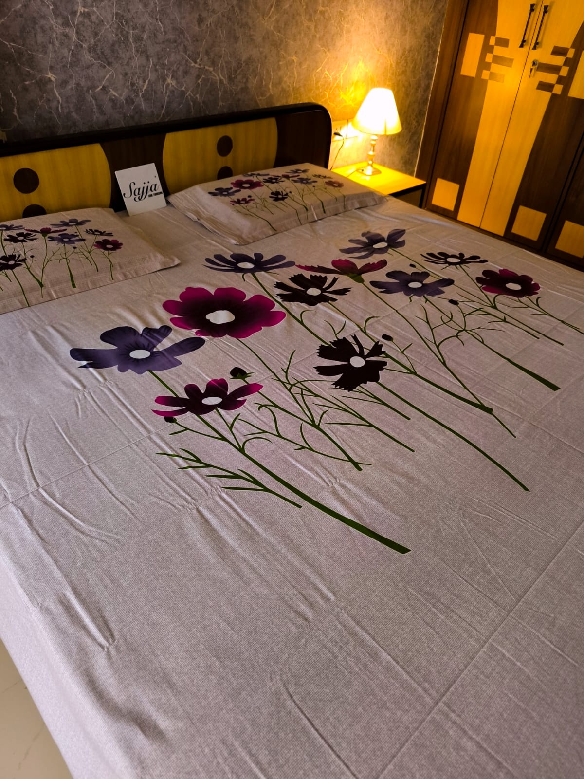 Deluxe Premium Cotton Cream Floral Double Bedsheet Super King 9f x 9f
