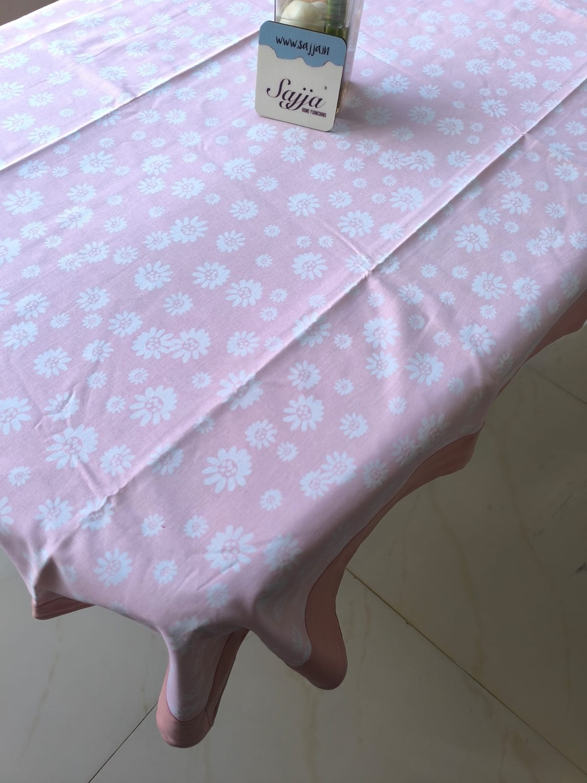 Elegant Pink White Floral Dining Table Cloth -4 Seater Table Cover 54 IN x 78 IN