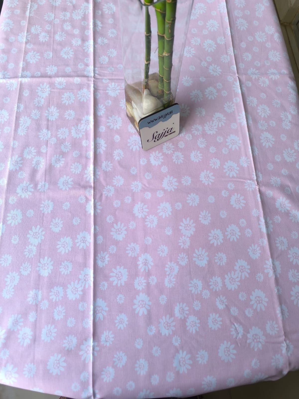 Elegant Pink White Floral Dining Table Cloth -4 Seater Table Cover 54 IN x 78 IN