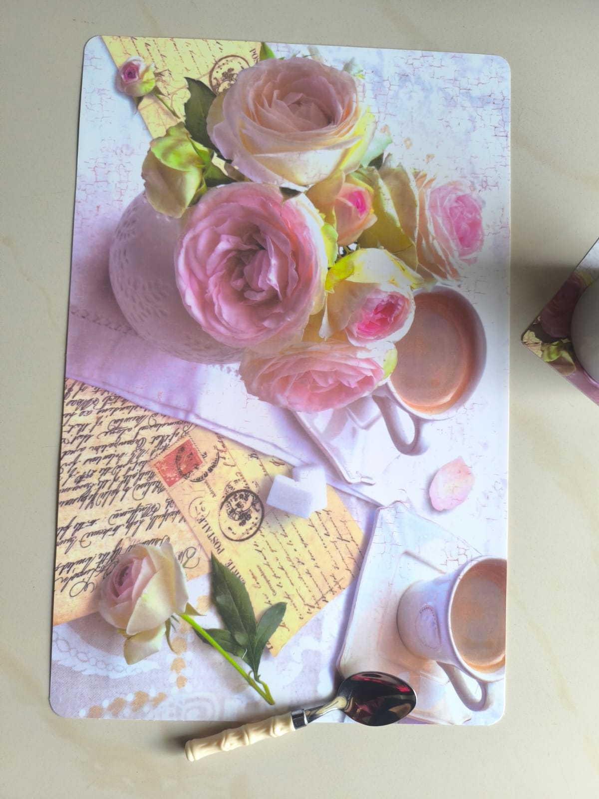 Sajja Roses Floral Rectangular Pack of 6 PVC Vinyl Table Placemats and Coaster