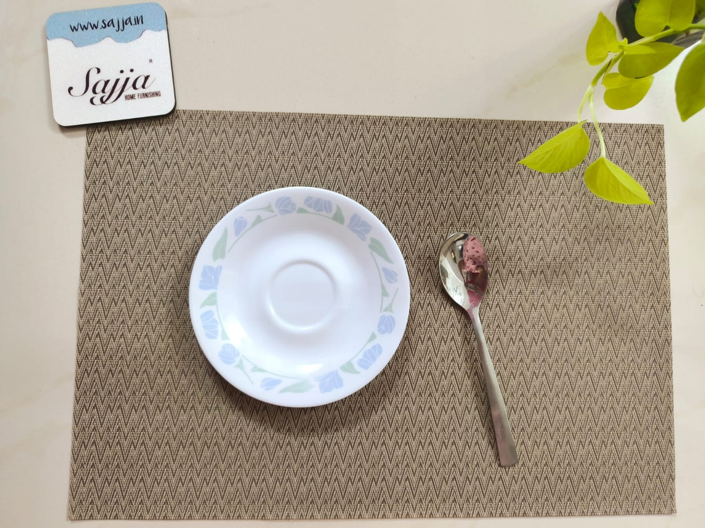 Chevron Brown Poly Vinyl Weaved Set of 6 Multicolour Table Placemat