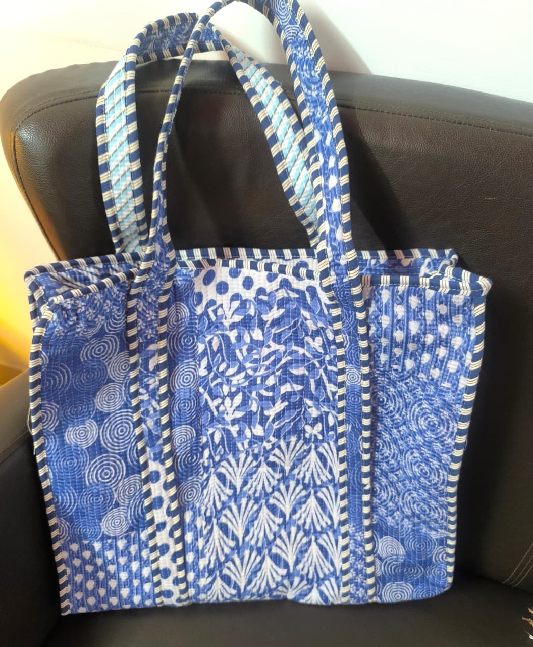 Blue Indigo Leela Block printed Tote Bag for Women Girl Unisex