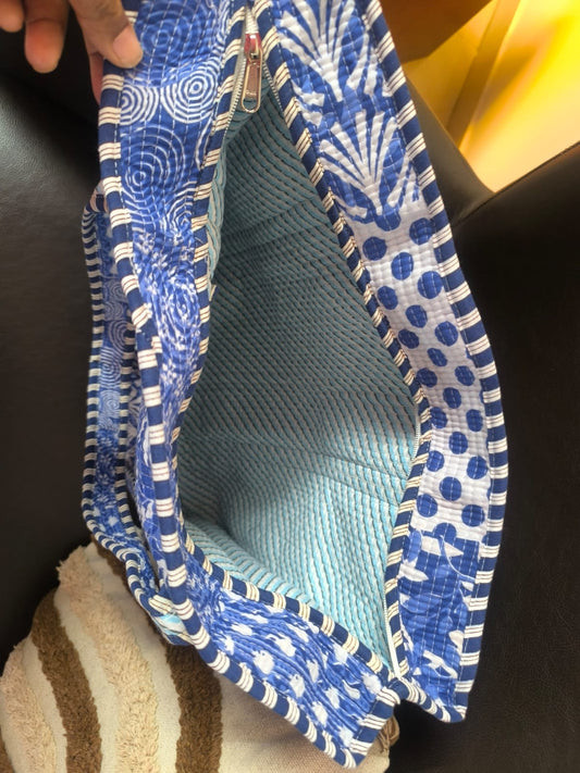 Blue Indigo Leela Block printed Tote Bag for Women Girl Unisex