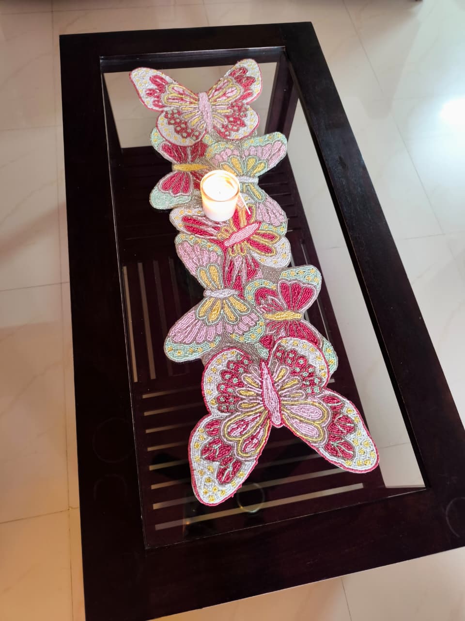 Dancing Butterflies Colourful Handwoven Beaded Table Runner