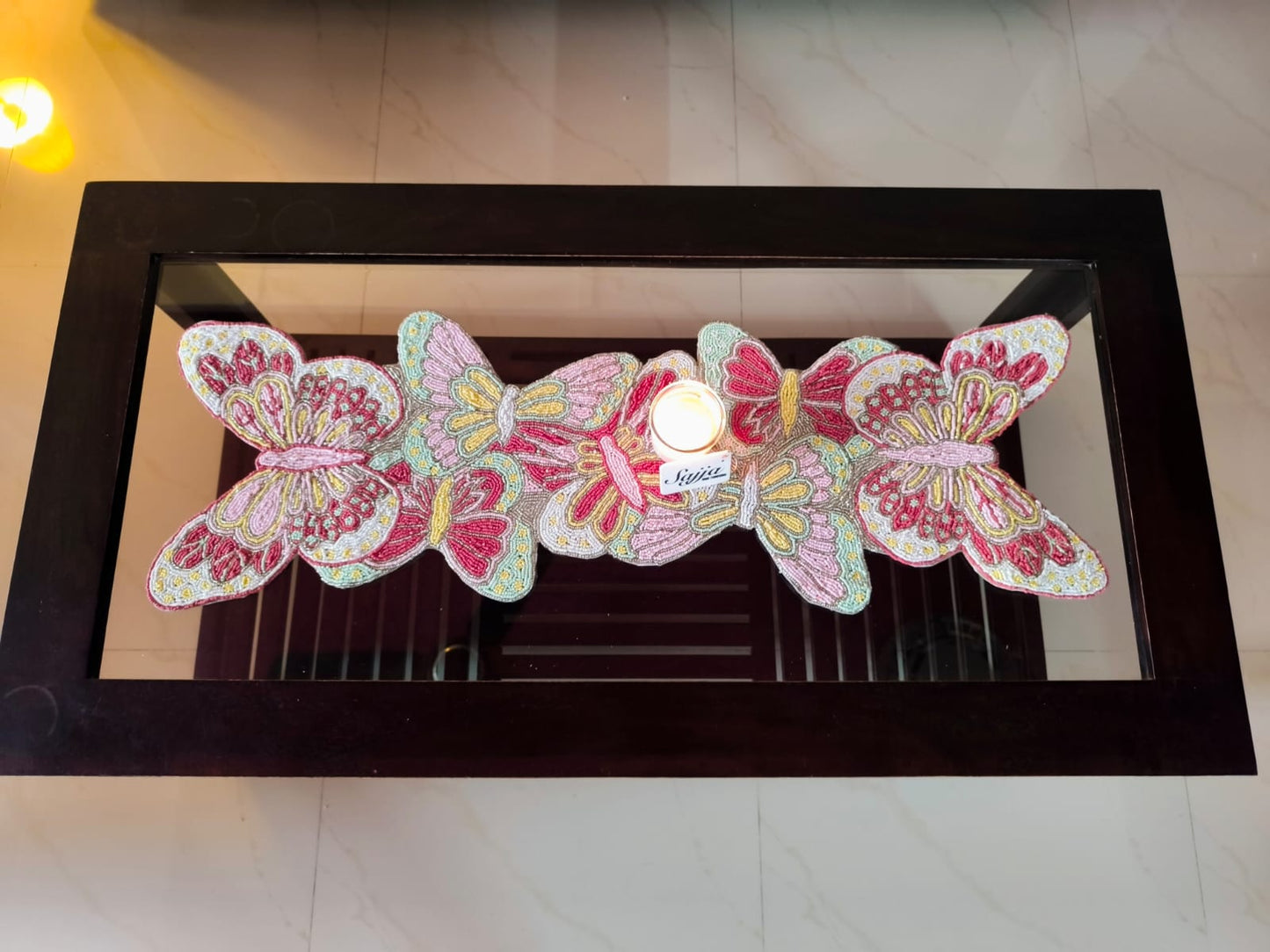 Dancing Butterflies Colourful Handwoven Beaded Table Runner