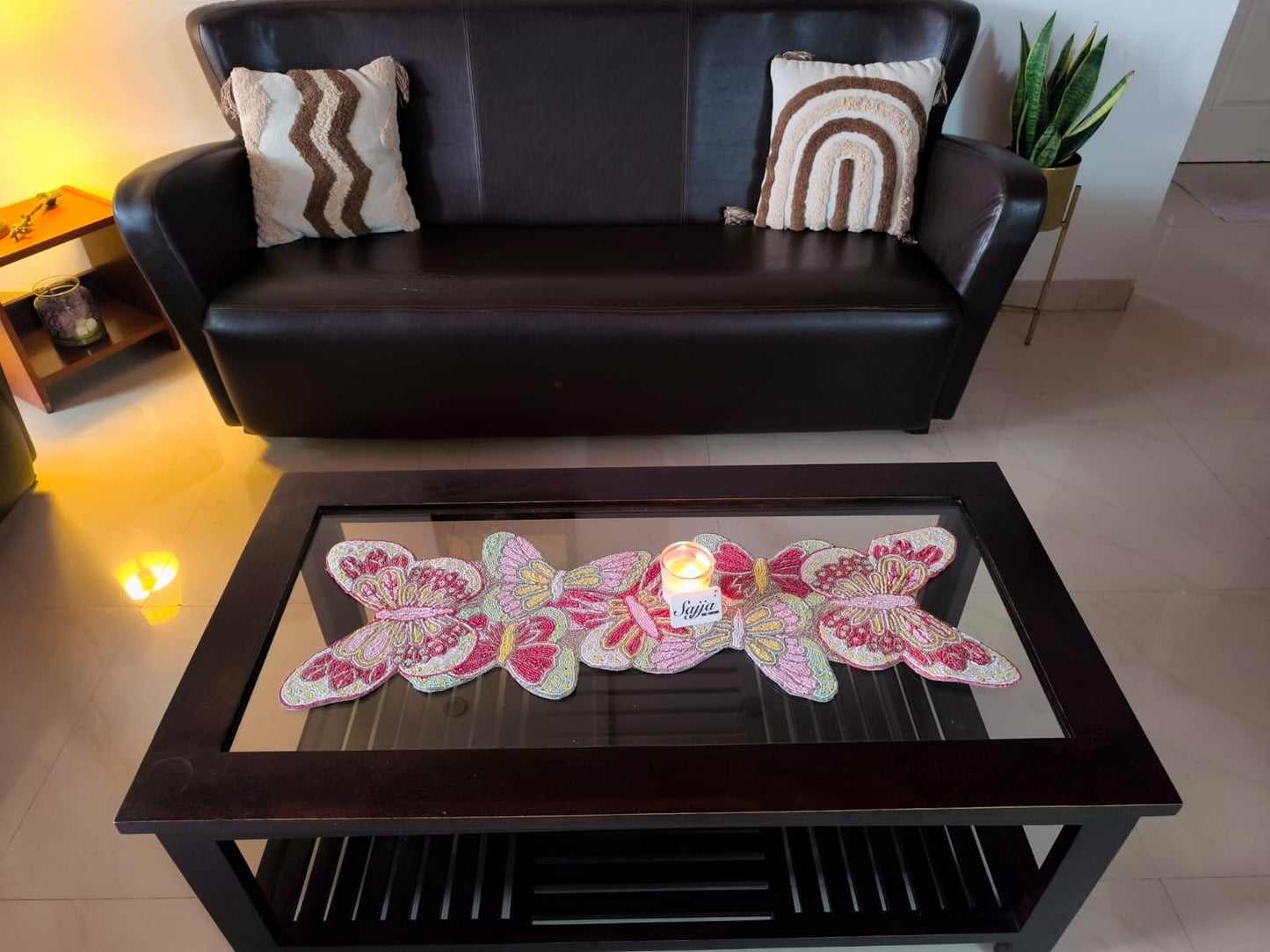 Dancing Butterflies Colourful Handwoven Beaded Table Runner