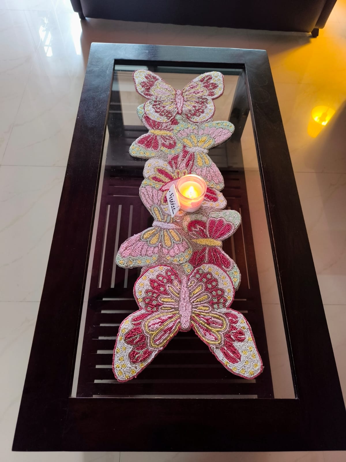 Dancing Butterflies Colourful Handwoven Beaded Table Runner