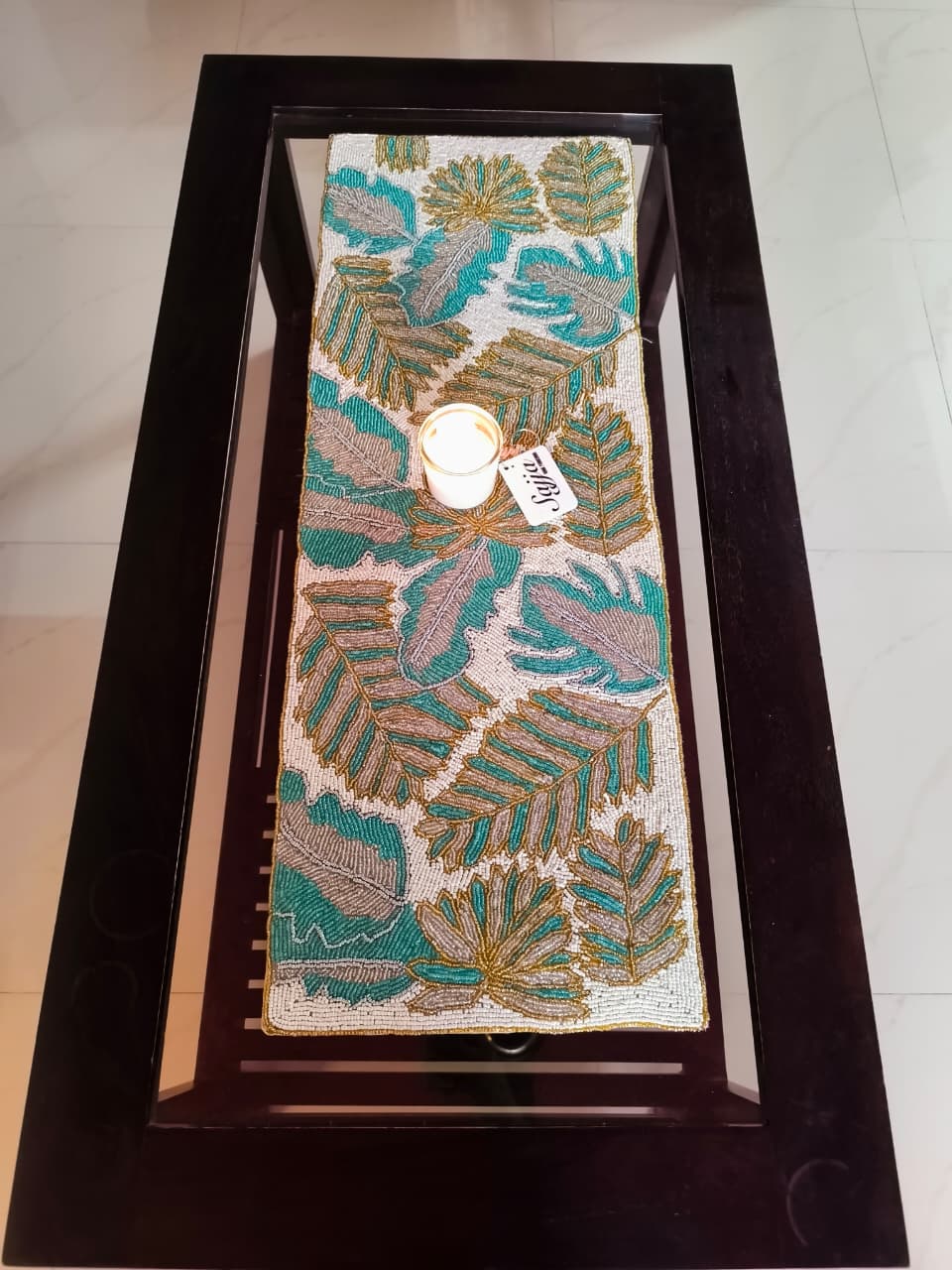Sajja Beaded Handwoven Vintage Multicolour Embroidered Beads Table Runner