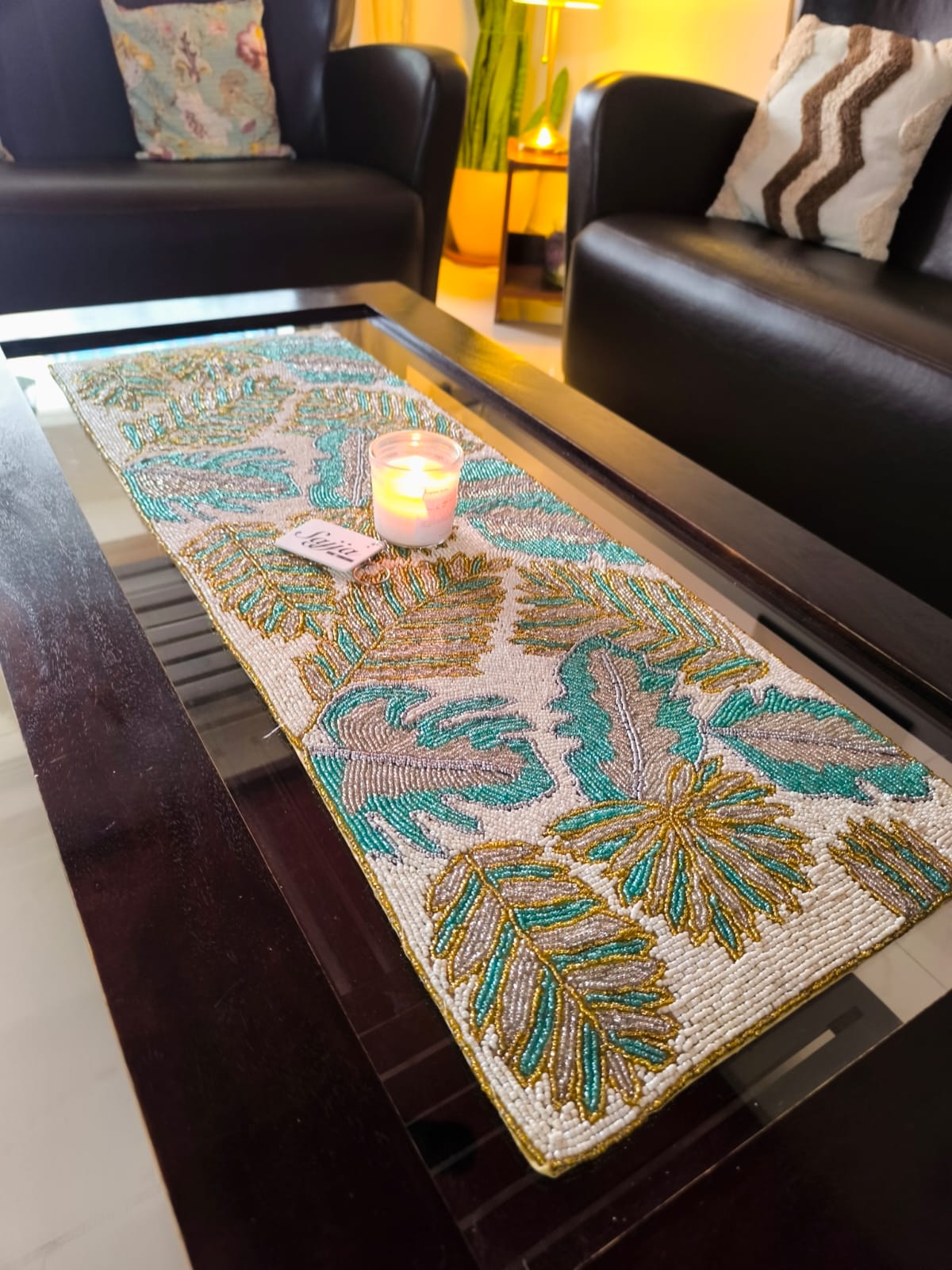 Sajja Beaded Handwoven Vintage Multicolour Embroidered Beads Table Runner