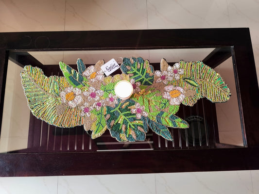 Butterflies And Leaves Mint Green Beaded Table Runner Home Decor