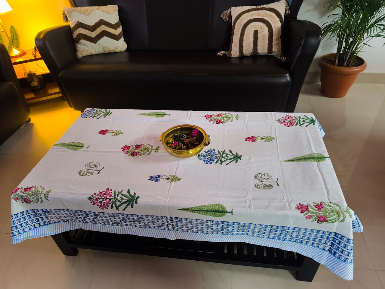 Buy Centre Table Handblock Floral Table Cover - 40 x 60 inches -2 Seater Table Cover