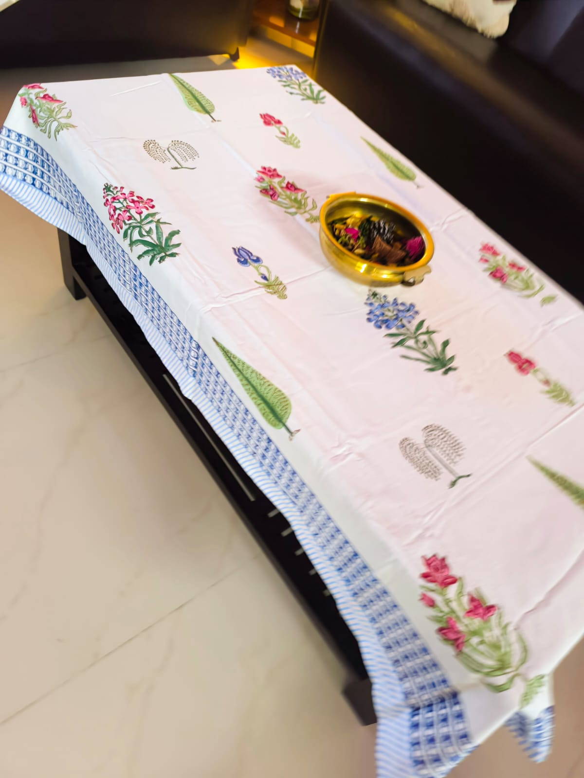 Buy Centre Table Handblock Floral Table Cover - 40 x 60 inches -2 Seater Table Cover