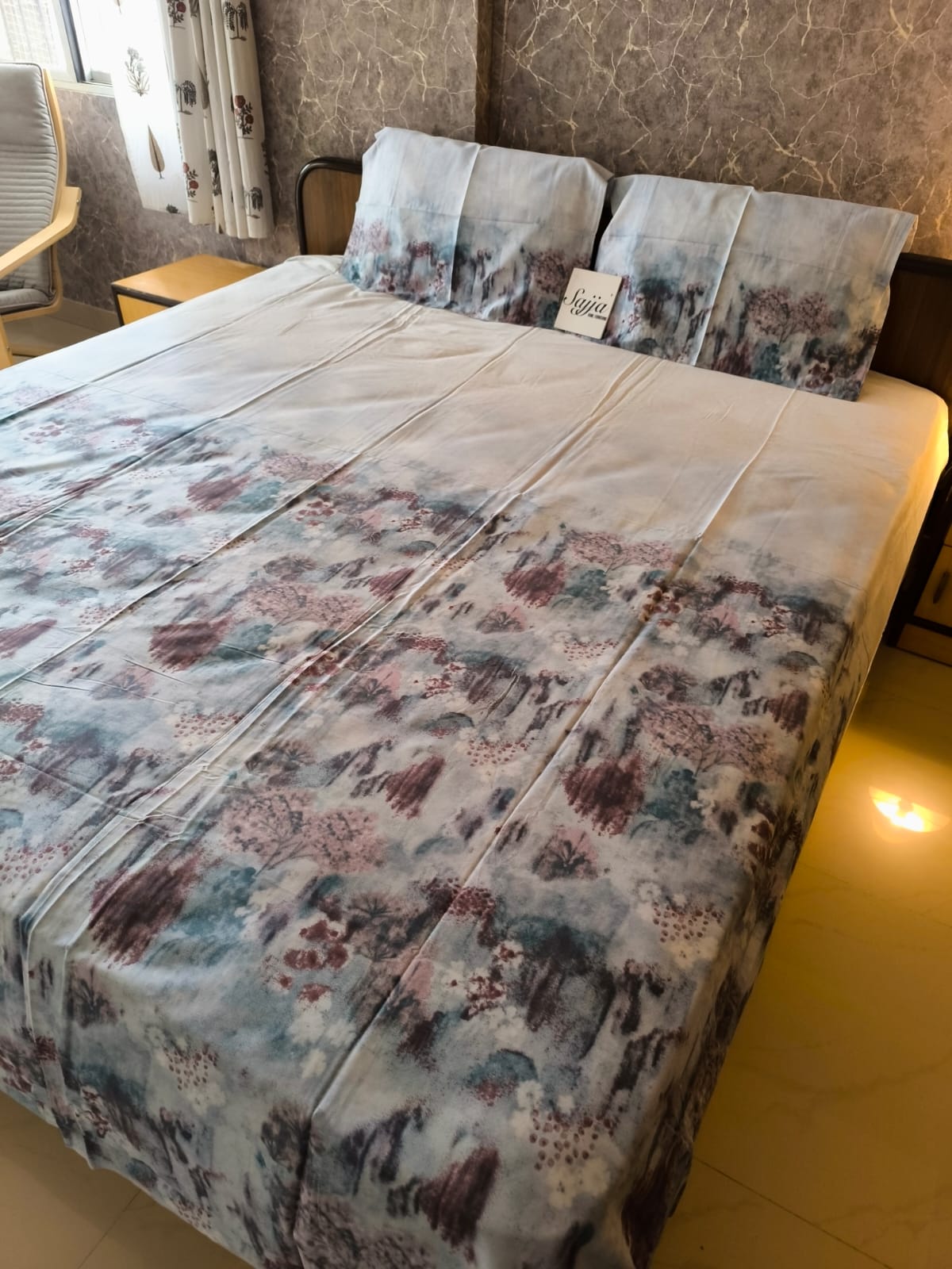 Buy Online Designer Ombre Blue Brown Fine Cotton King Bedsheet 108 x 108 inches