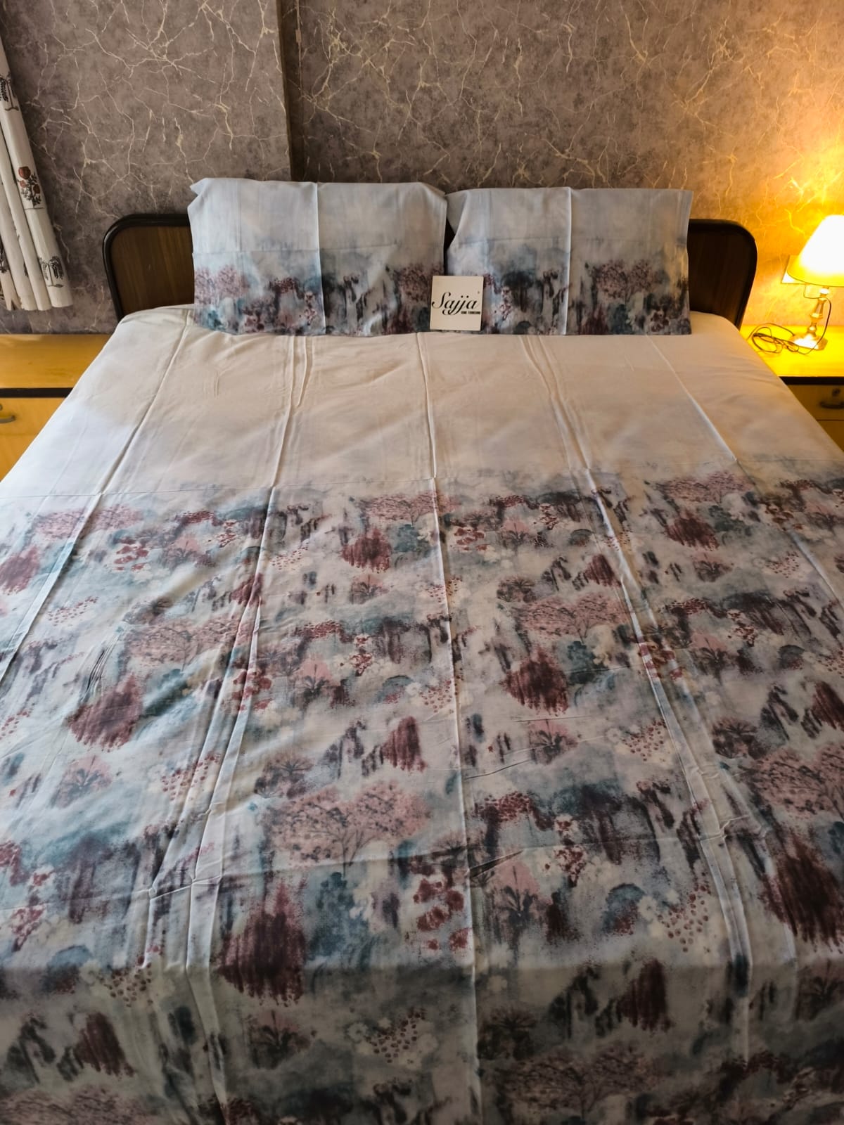 Buy Online Designer Ombre Blue Brown Fine Cotton King Bedsheet 108 x 108 inches